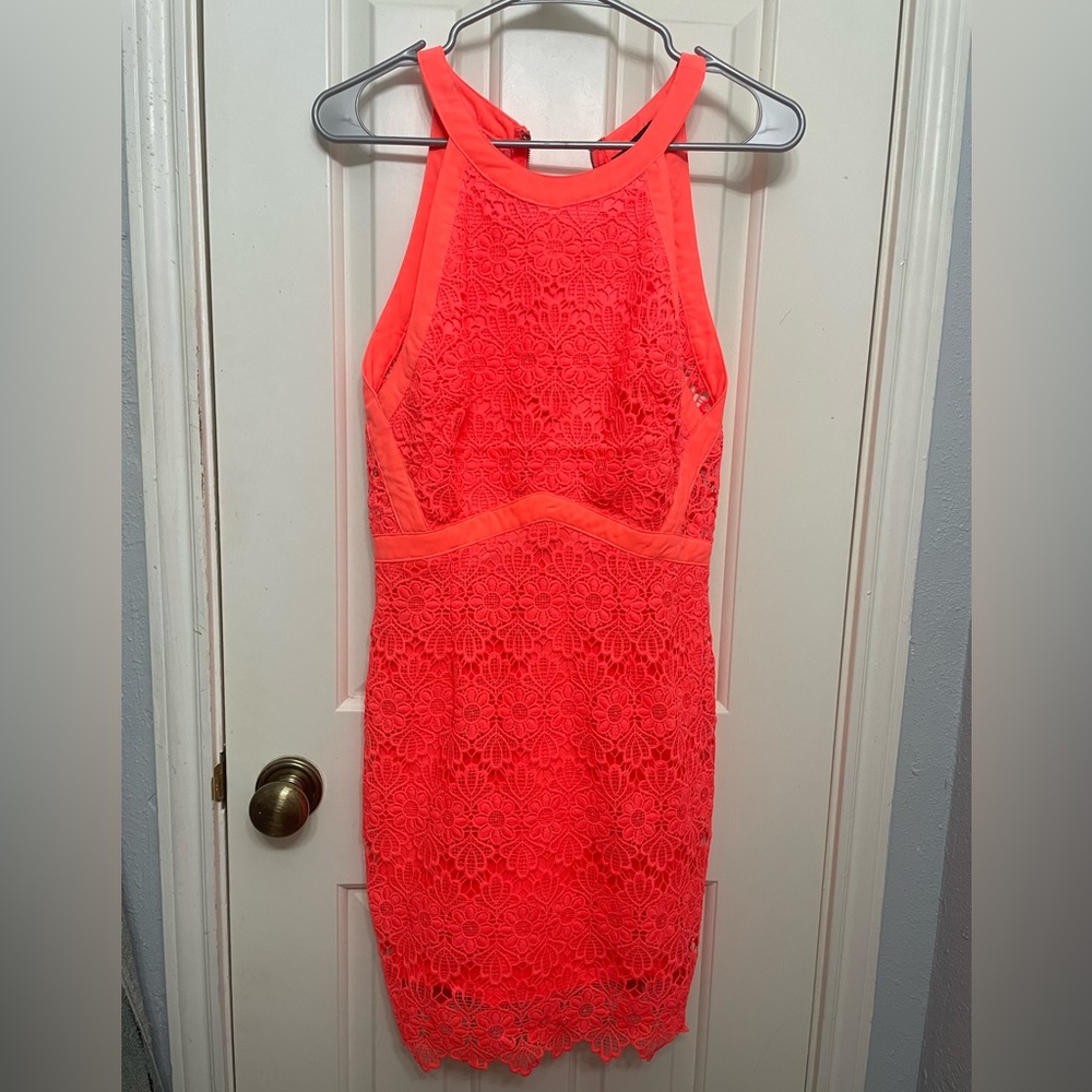 Astr Coral Halter Bodycon Mini Dress